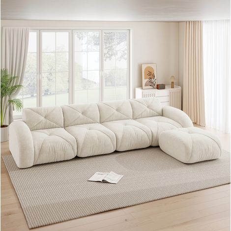 Sofá rinconero modular en L de 4 plazas, chenilla beige claro, 358 x 171 x 76 cm, sin montaje (1/5)