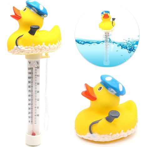 Large, easy-to-read water temperature display with string floating pool thermometer for outdoor and indoor pools and hot tubs (duck-shaped) (1/5)