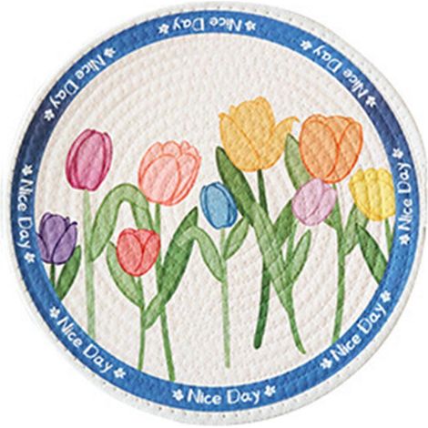 Sets de table résistants à la chaleur, en corde de coton, motif tulipes, dessous de verre lavables, décorations de cuisine fiables, 18 pièces (1/5)