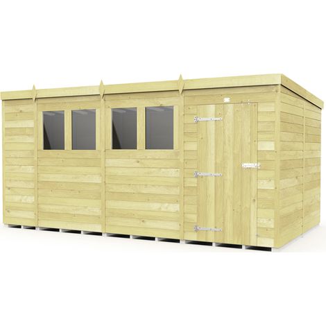 14 x 8 Feet Pent Shed - Single Door With Windows - Wood - L231 x W417 x H201 cm