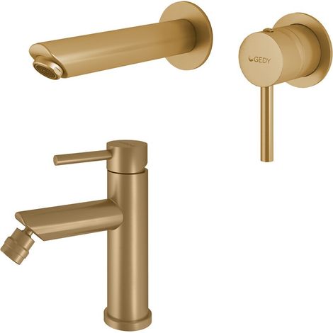 Set miscelatori lavabo a muro e bidet in acciaio inox oro opaco Garda di Gedy (1/5)
