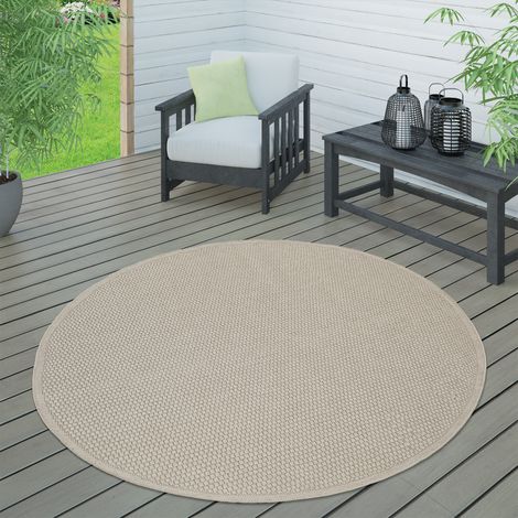 Paco Home Tapis Intérieur & Extérieur Terrasse Et Balcon Monochrome Structuré Beige, 160 cm rond