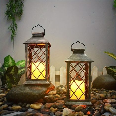 Set mit 2 flammenlosen Solarkerzen, Vintage-LED-Laternen für Halloween, Tischdekoration für den Außenbereich (1/4)