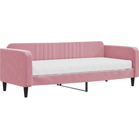 Lit adulte，Lit de jour avec matelas rose 90x200 cm velours453361 (1/5)