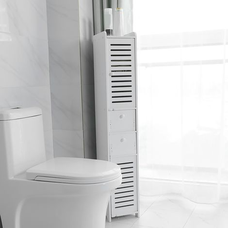 Meuble d'angle en bois et plastique, étagère de rangement tendance pour salle de bain et rangement de chambre (1/5)