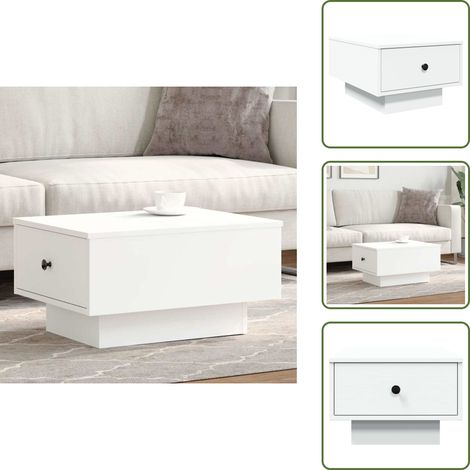 The Living Store Table basse blanc 60x45x31 cm bois d'ingénierie - Table Basse Blanche - Meuble Salon - Table D'appoint - Table Industrielle - Rangement Intérieur (1/5)