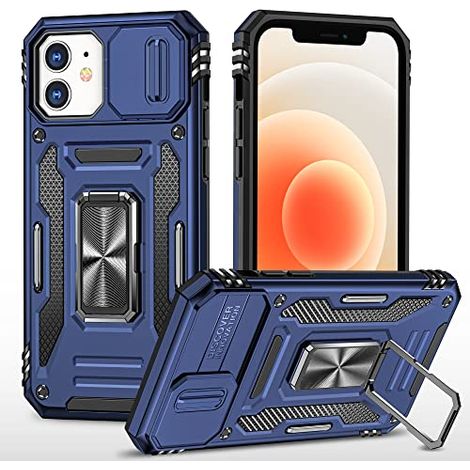 CUSTODIA PER APPLE IPHONE X/XS BLU CON RETRO SOLIDO E ANELLO