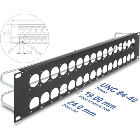 Delock Panel de conexiÃ³n tipo-D de 19 con alivio de tensiÃ³n, 32 puertos, 2U, negro