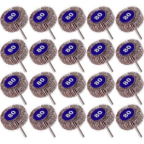 Lot de 20 roues à lamelles grain 80 Papier abrasif pour ponçage et polissage Diamètre 32mm, épaisseur 11mm, toile émeri (1/5)