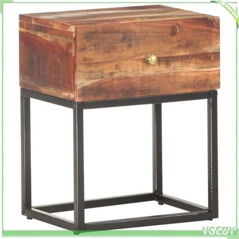 Table de chevet - 320915 - Bois d'acacia brut - 40x30x50 cm - Fixation anti-basculement incluse (1/5)