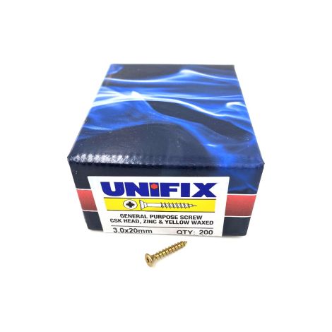 Unifix Chippy Woodscrews 3.0 x 20mm - Box of 200