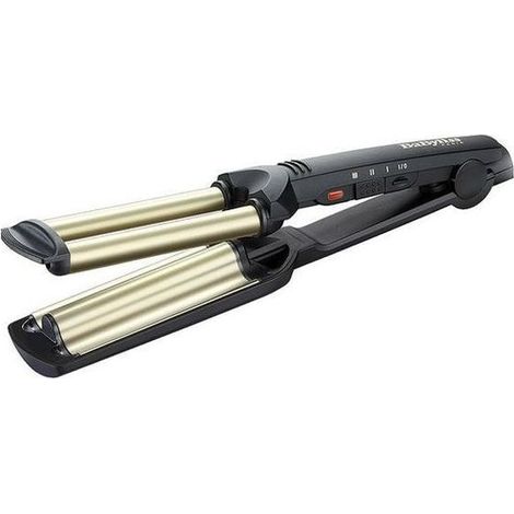 BaByliss EasyWaves Plancha alisadora y rizadora para flequillo Caliente Negro, Plata