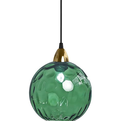 Industrielle, kugelförmige Glaspendelleuchte (20 cm/7,9 Zoll), E27-Fassung, goldfarben, mit gewelltem Glasschirm, für Esszimmer (Grün, 20 cm) [Energieklasse E]