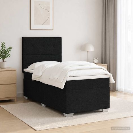 Cama box spring con colchón con cabecera Negro 80 x 200 cm Tela (1/5)