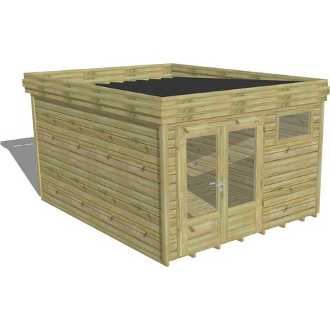 ABRI DE JARDIN bois Pin autoclave 27mm - 3,44x4,34m / 14,9m2 - Bac acier - Plancher bois (1/5)