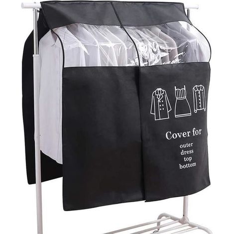 Housse Protège Housses de Vêtements 90 × 110cm Noir Housse de Anti-Poussière Protection Portant Universelle Garment Covers (1/4)