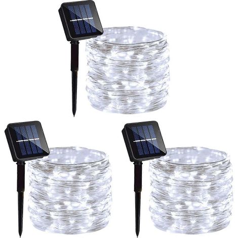 Guirlande lumineuse solaire féérique (lot de 4) 400 LED étanche couleur cuivre 40 m 3 pièces blanche (1/5)