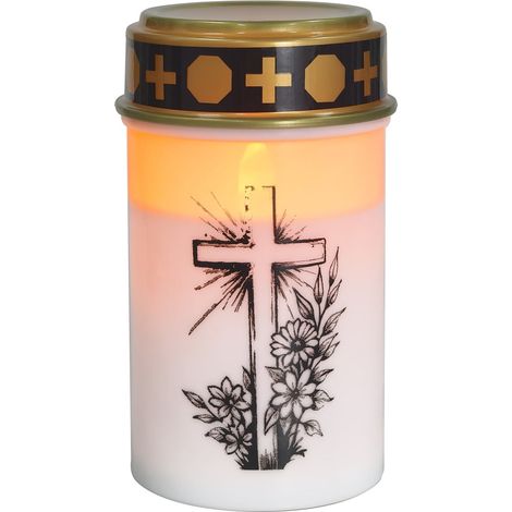 TrendLine LED-Grablicht mit Kreuzsymbol & Timer Ø 7 x 12 cm warmweiß weiß