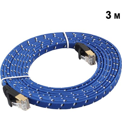 Cable Ethernet Cat 7 - 10 Gbps - 600 MHz - Blindé STP - Plat Nylon Tressé - Pour Routeur Modem PC PS4 Xbox - 1 Pièce