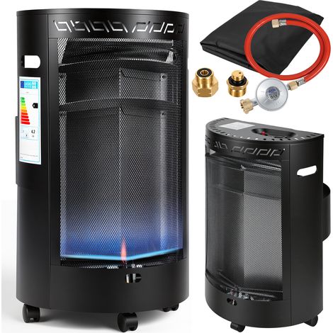 Jiubiaz Estufa para bombona 4200 W, 2 niveles, quemador inox, sensor ODS, 4 ruedas, semicircular, funda, 2 adaptadores UE (1/5)