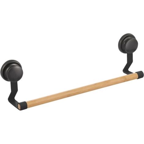 Porte Serviettes mural MEGA VENTOUSES Bambou & Acier Noir mat MSV