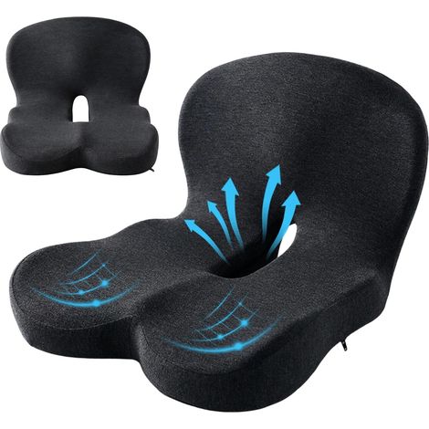 Coussins de siège orthopédiques avec dossier, coussins de siège en mousse à mémoire de forme, coussins coccyx, coussins de siège ergonomiques avec dossier et soutien lombaire en forme de L, adaptés au (1/5)