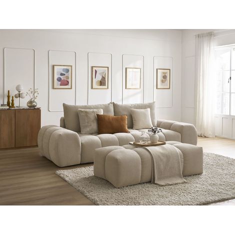 BOBOCHIC - Canapé droit convertible coffre EVEREST tissu texturé avec pouf Taupe (1/5)