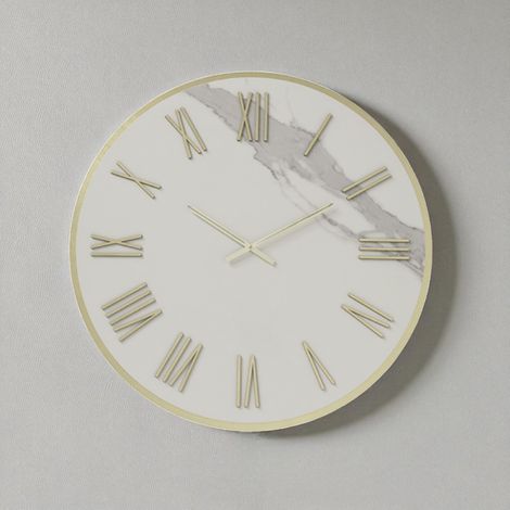 Orologio rotondo D40 cm ANSEL in kerlite Bianco con dettagli Oro (1/2)