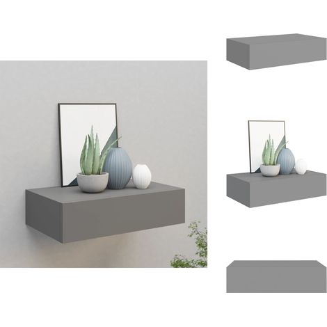 Wandregal mit Schublade Grau 40x23,5x10 cm MDF - Wandregal - Regal - Schubladenregal - Grau - Modernes Möbel (1/5)