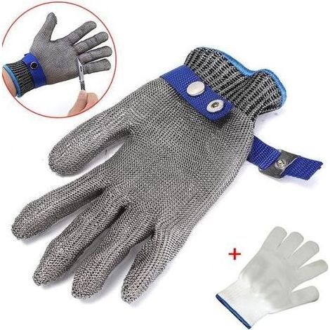 Schnittfester Metzgerhandschuh – Edelstahl – Größe L – Grau (1/5)