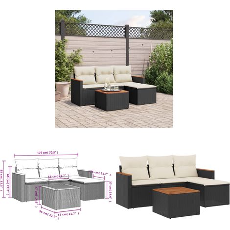 5-tlg. Garten-Sofagarnitur mit Kissen Schwarz Poly Rattan - Gartenmöbel Set - PE-Rattan Möbel - Outdoor Sofa - Esstisch - Lounge Set - Home & Living (1/3)