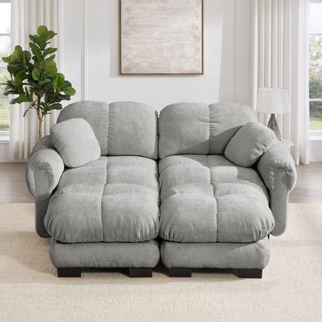 Divano a 2 posti in chenille, divano modulare a forma di U, design a trapunta fine, stile elegante, cuscini di seduta spessi, morbido e di supporto, con ottomana mobile, facile da montare, adatto per  (1/5)