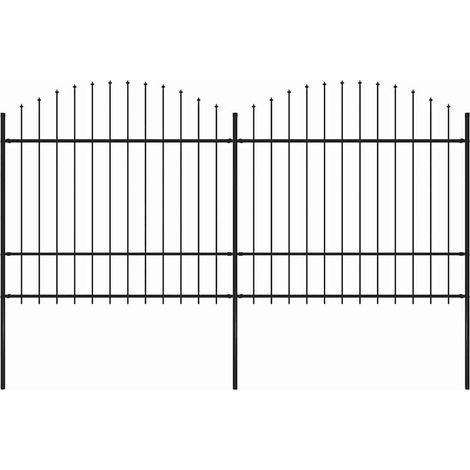 Clôture de jardin-Grillage de jardin avec dessus en forme de lance en acier 359 x 175 cm Noir (1/5)