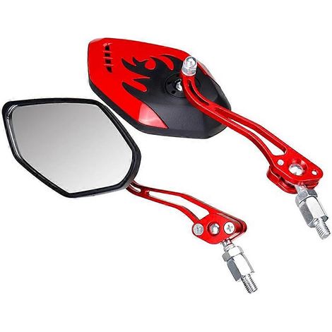 2 rétroviseurs latéraux pour moto/scooter, diamètre de vis 10 mm / 8 mm, rotation à 360°, rouge (1/5)