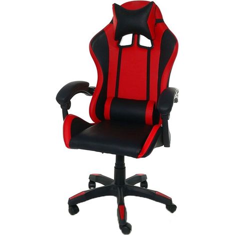 Sgabello per Gamer con cuscino poggiatesta e ruote sedia da Gaming altezza regolabile poltrona seduta poggiabraccia imbottiti - Colori: rosso (1/3)
