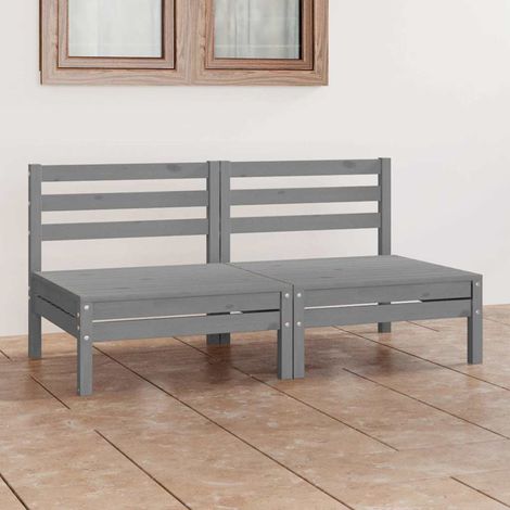 Canapé fixe 2 places de jardin Canapé relax - Banc de jardin Gris Bois de pin solide BV982735 - BonneVie (1/5)
