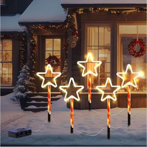 5 lampes de jardin déco Noël, éclairage chemin étanche IP44, 8 modes, étoiles (1/5)
