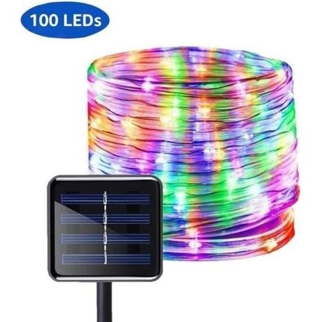 pair Tube Lumineux LED Extérieur Guirlande Lumineuse LED RGB 12M 100 LEDs, IP55, Bleu Vert Rouge avec Panneau Solaire Lampe Ampoule (1/4)
