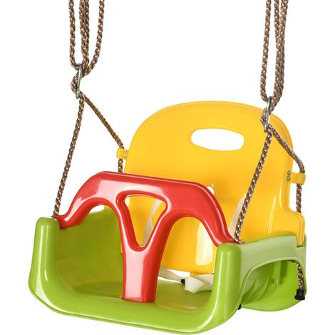Outsunny Altalena per Bambini 3 in 1 da Interno ed Esterno, Altalena da Giardino per Neonati e Bimbi 9-36 Mesi, Corda Regolabile 120-180 cm e Cintura di Sicurezza, 42x33x120-180 cm, Verde (1/5)