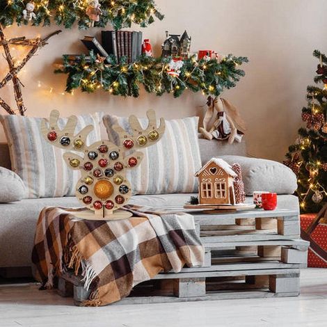 Calendrier de l' en Bois, Calendrier de Compte à Rebours de Noël Fait à la Main à 25 Trous, de Compte à Rebours de Vacances avec Motif d'arbre en Bois Naturel pour les Activités de (1/5)