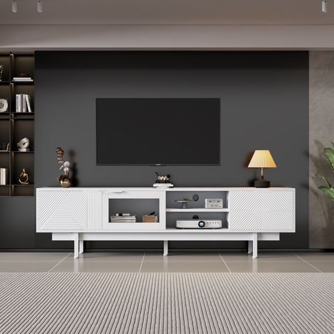 TV-Lowboard 200 x 40 x 50,5 cm mit 2 Türen und 2 Schubladen, weiß HAVRYA (1/5)