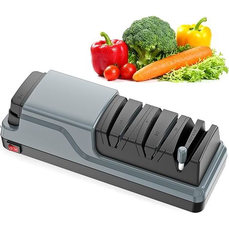 Aiguiseur Électrique de Couteaux de Multifonction 5 en 1, Aiguiseur électrique professionnel pour l’Affûtage et le Polissage, la Restauration Rapide des Couteaux et des Ciseaux de Cuisine, gris foncé (1/5)