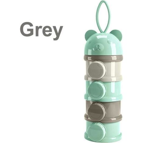 4-compartment milk dispenser, leakproof and stackable, baby formula dispenser box for ages 0-5 years, grey