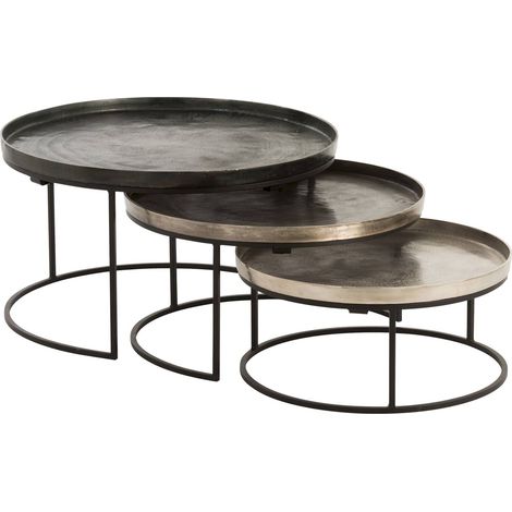 Lot de 3 tables gigognes Alvan en Aluminum - Ebène, anthracite, gris métallisé (1/4)