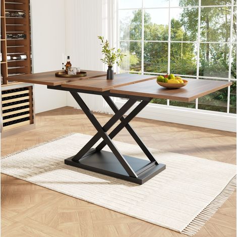 Tavolo da pranzo allungabile 120-160 x 80 x 75 cm, MDF e metallo, noce e nero DESVIAE (1/5)