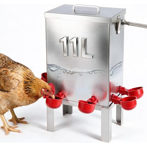 Abreuvoir pour Volaille 11 L en Acier Inoxydable Vanne à Flotteur, Support et Tuyau, Adapté pour Poules, Canards et Cailles (1/5)