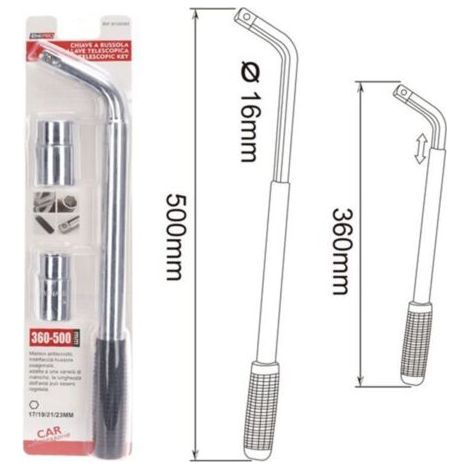 Car Wheel Wrench with Adjustable Handle - Jaw Widths 17mm, 19mm, 21mm, 23mm - FITS ALL STANDARD VEHICLES (1/4)