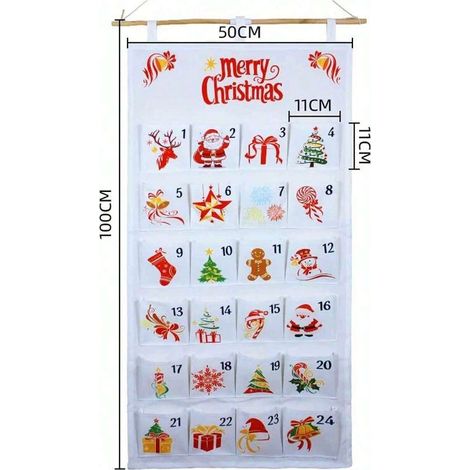 Calendrier de l'Avent de Noël, sac à suspendre pour rangement derrière la porte et au mur (rangement de cadeaux) (1/4)