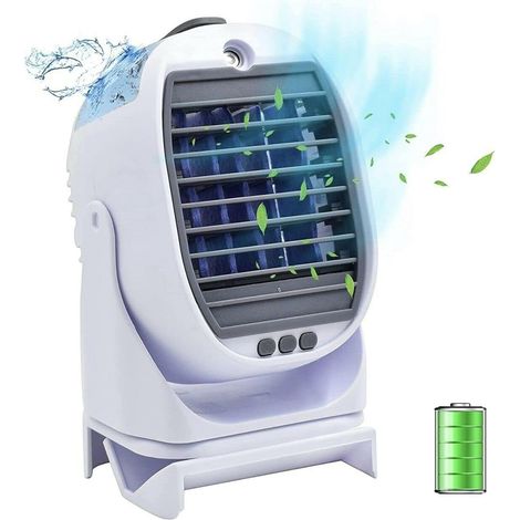 FISHTEC Mini Climatiseur Mobile – Ventilateur Portable – Rechargeable par USB – 3 Vitesses – Silencieux – 2 Réservoirs d'eau – Rotation 360° – Sans Drainage (1/5)