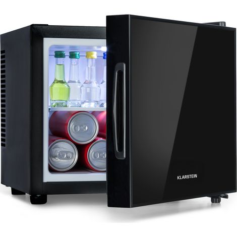 Klarstein Happy Hour Mini-Kühlschrank - kompakte Minibar mit Thermoelektrischem Kühlsystem, freistehend, 9 liter Fassungsvermögen, Kühlung: 5-15 °C, schwarz, 33,5 x 30,3 x 31,5 cm (BxHxT) (1/5)
